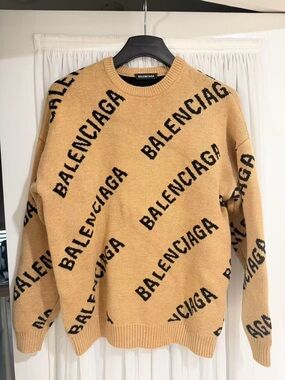 Mens Beige Logo Knit Sweater